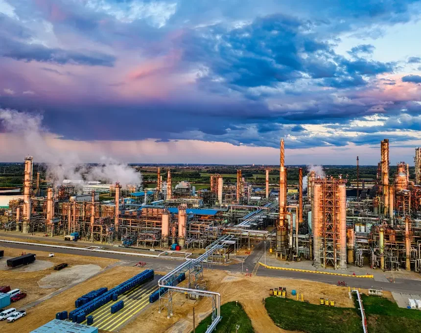 Industrial area under clouds