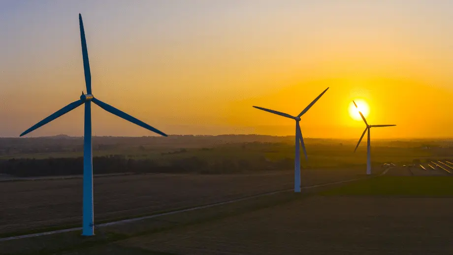 Wind turbines at sunset